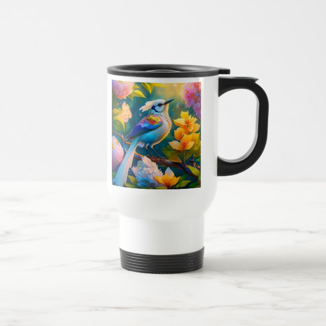 Rainbow Winged Jay Fantasy Bird Travel Mug (Right)