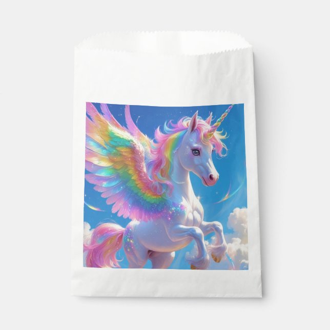 Rainbow Winged Prancing Unicorn Favour Bag (Front)