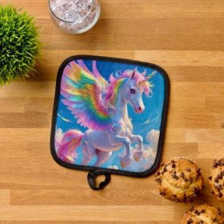 Rainbow Winged Prancing Unicorn Pot Holder