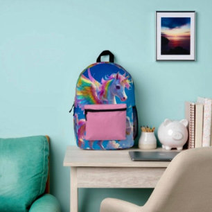 Rainbow Winged Prancing Unicorn Printed Backpack