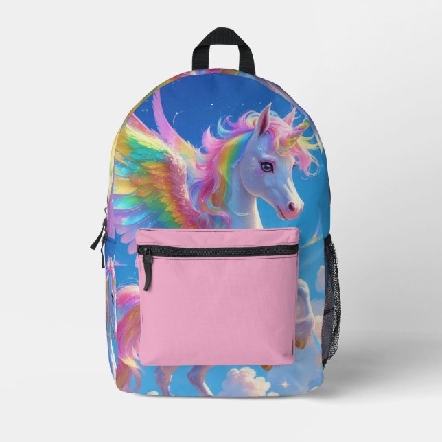 Rainbow Winged Prancing Unicorn  Printed Backpack (Front)