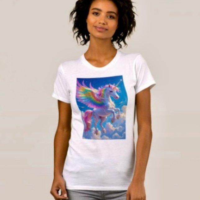 Rainbow Winged Prancing Unicorn  T-Shirt (Comfy tri-blend women’s tee feminine fit, scoop neck, short sleeves, relaxed fit.  
)