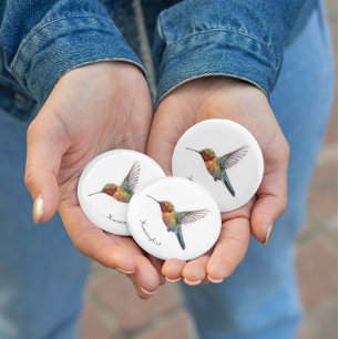  Rainbow Wings: Vibrant Hummingbird Art, custom 1 Inch Round Button