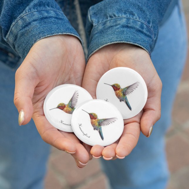  Rainbow Wings: Vibrant Hummingbird Art, custom 1 Inch Round Button (Creator Uploaded)