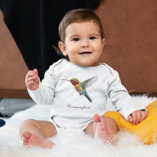 Rainbow Wings: Vibrant Hummingbird Art, custom Baby Bodysuit