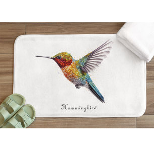  Rainbow Wings: Vibrant Hummingbird Art, custom Bath Mat