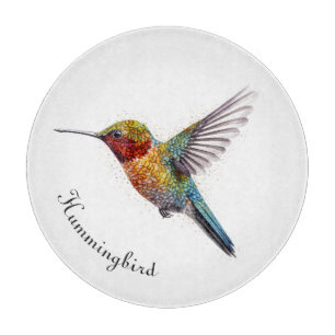 Rainbow Wings: Vibrant Hummingbird Art, custom Cutting Board