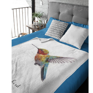 Rainbow Wings: Vibrant Hummingbird Art, custom  Fleece Blanket