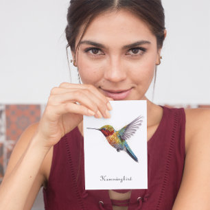 Rainbow Wings: Vibrant Hummingbird Art, custom  Holiday Card
