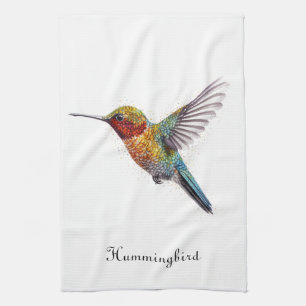 Rainbow Wings: Vibrant Hummingbird Art, custom Kitchen Towel