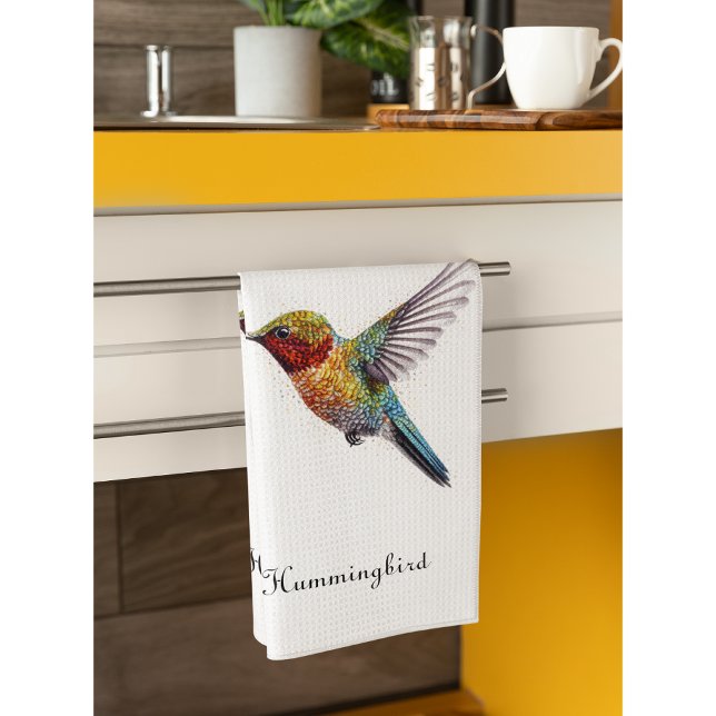 Rainbow Wings: Vibrant Hummingbird Art, custom Kitchen Towel (Creator Uploaded)