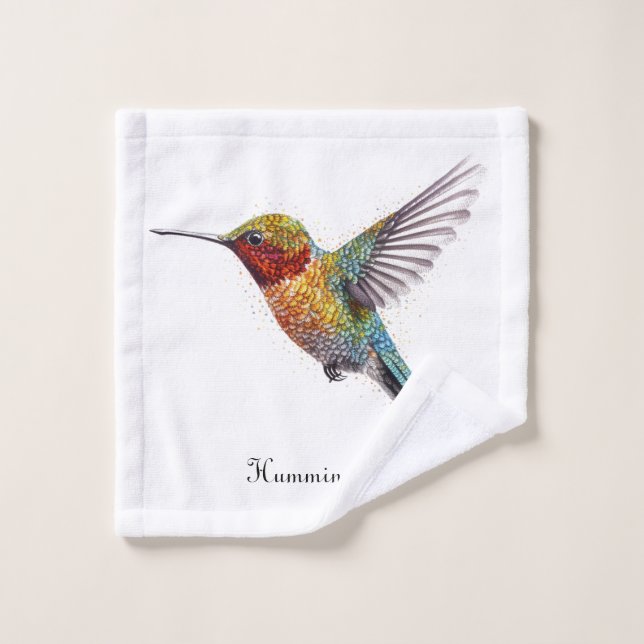 Rainbow Wings: Vibrant Hummingbird Art, custom  Wash Cloth (Wash Cloth)