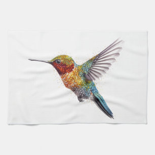 Rainbow Wings: Vibrant Hummingbird Art Kitchen Towel