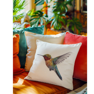 Rainbow Wings: Vibrant Hummingbird Art  Throw Pillow