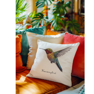 Rainbow Wings: Vibrant Hummingbird Art Throw Pillow