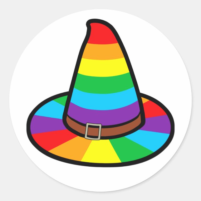 Rainbow Witch Hat Classic Round Sticker (Front)