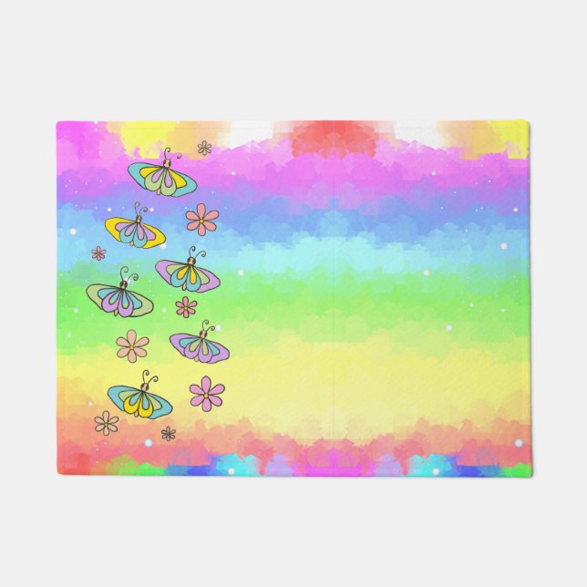 Rainbow with butterflies  doormat (Front)