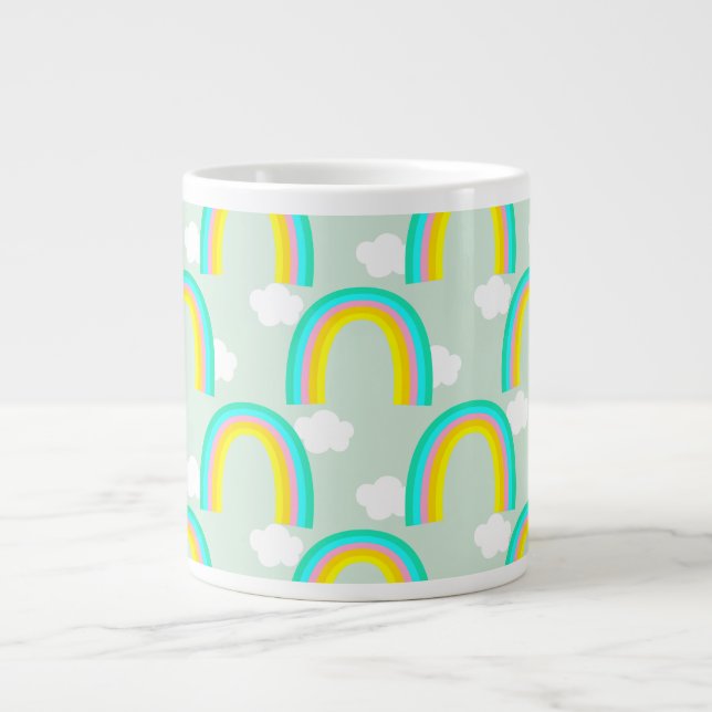 Rainbow with Cloud Blue Large Coffee Mug (Front)