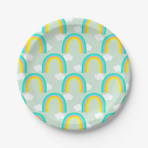 Rainbow with Cloud Blue Paper Plate