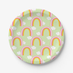 Rainbow with Cloud Light Green Paper Plate