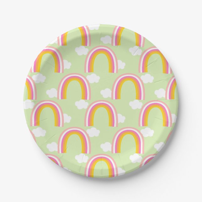 Rainbow with Cloud Light Green Paper Plate (Front)