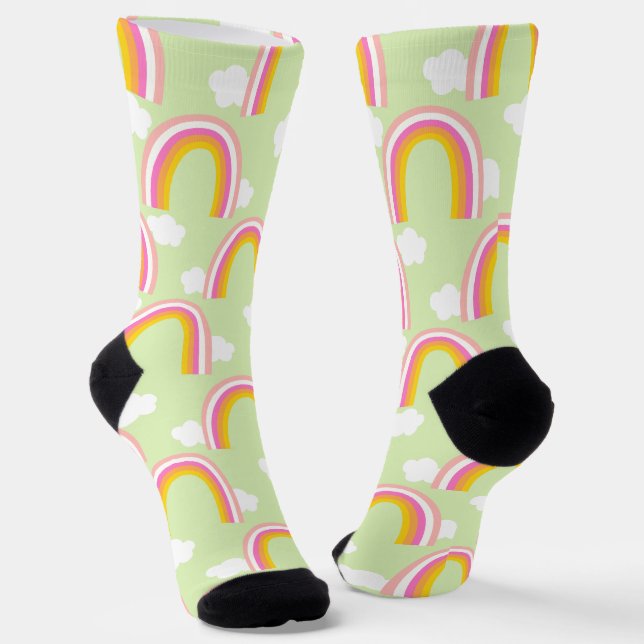 Rainbow with Cloud Light Green Socks (Angled)