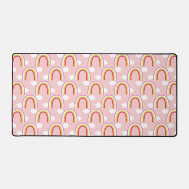 Rainbow with Cloud Pink Desk Mat (Front)