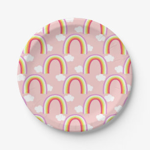 Rainbow with Cloud Pink Paper Plate