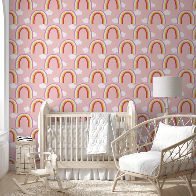 Rainbow with Cloud Pink Wallpaper (Kids)