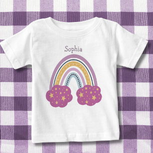 Rainbow with Clouds and Stars Monogram Baby T-Shirt