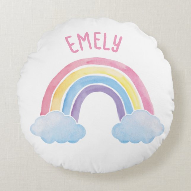 Rainbow with clouds | personalizable round pillow (Front)