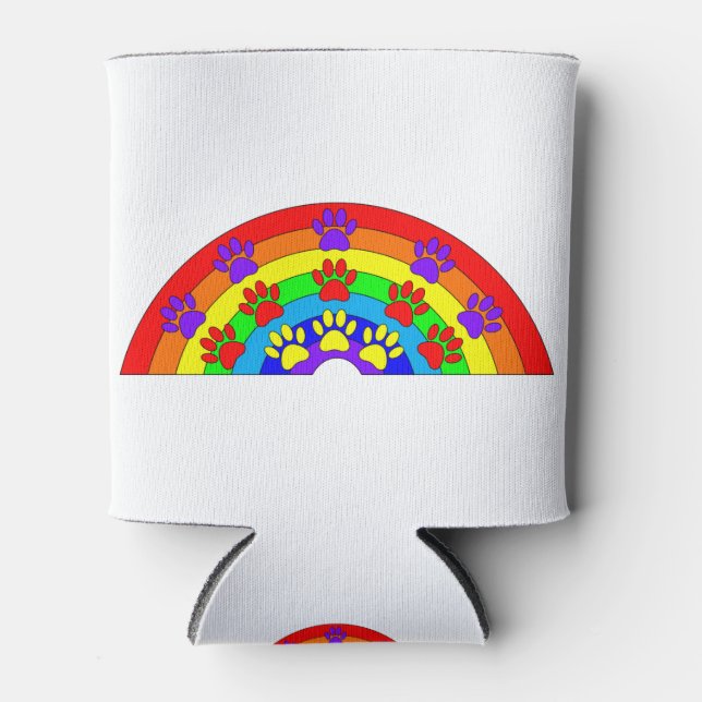Rainbow With Dog Paw Prints Can Cooler (Front)
