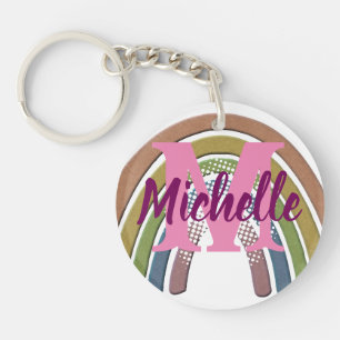 Rainbow With Faux Rustic Paper Texture Custom Name Keychain