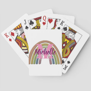 Rainbow With Faux Rustic Paper Texture Custom Name Playing Cards