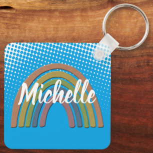 Rainbow With Faux Rustic Paper Texture Keychain