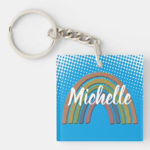 Rainbow With Faux Rustic Paper Texture Keychain