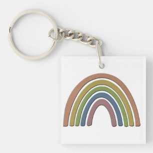 Rainbow With Faux Rustic Paper Texture Keychain