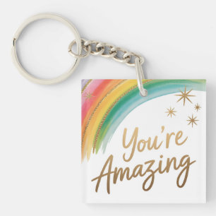 Rainbow with Gold Glitter and "You're Amazing"Text Keychain