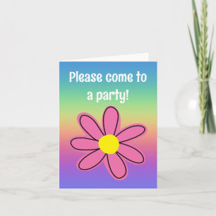 Rainbow with Pink Flower Blank Invitation