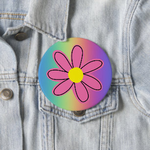 Rainbow with Pink Flower Button