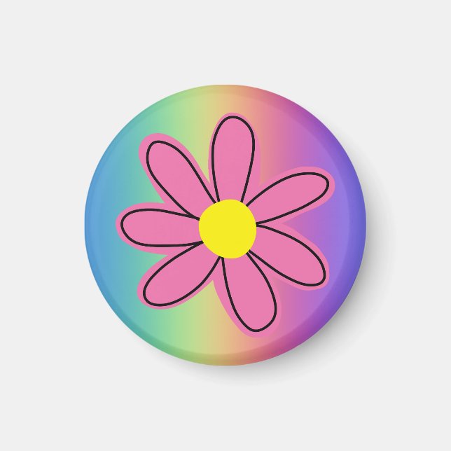 Rainbow with Pink Flower Magnet (Front)