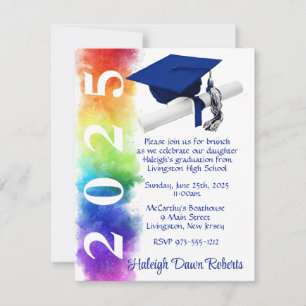 Rainbow with Royal Blue Graduation Invitation
