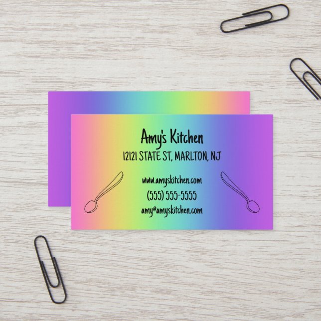 Rainbow with Spoons Business Cards (Front/Back In Situ)