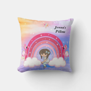 Rainbow with Stars a Child Clouds & Flamingos Throw Pillow