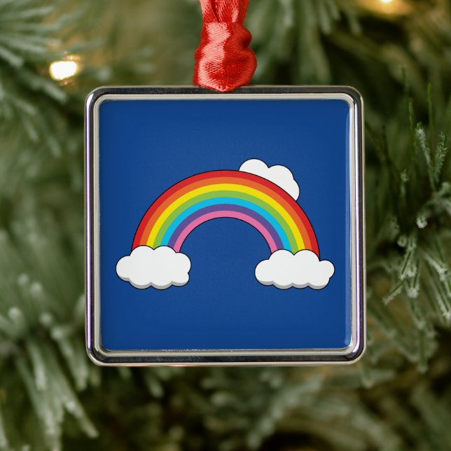 Rainbow with White Clouds Metal Ornament (Tree)