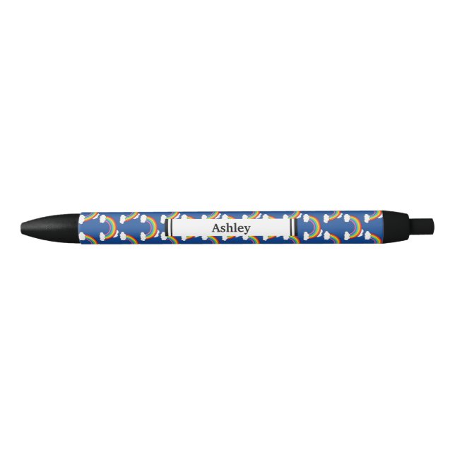 Rainbow with White Clouds | Personalize Black Ink Pen (Front)