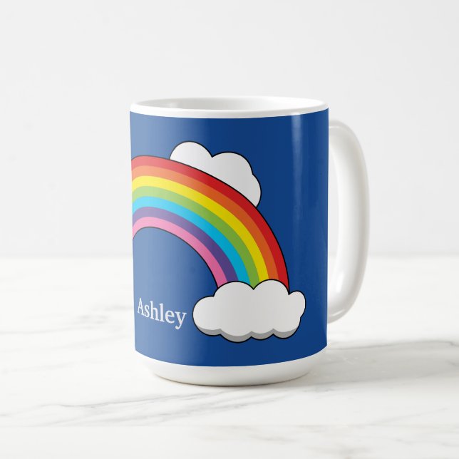 Rainbow with White Clouds | Personalize Coffee Mug (Front Right)