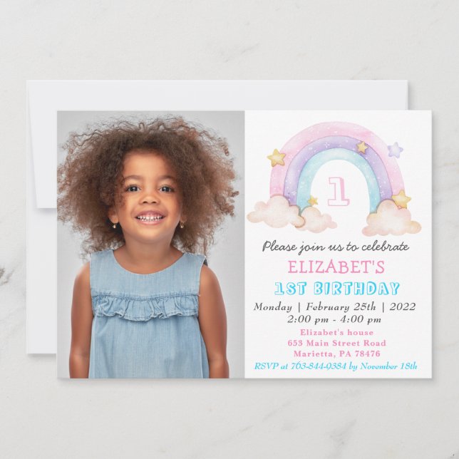 Rainbow with Your Photo Birthday Invitation (Front)