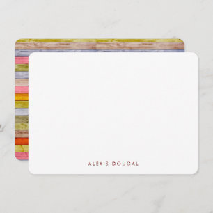 Rainbow Woodgrain Rustic Personalized Stationery Card