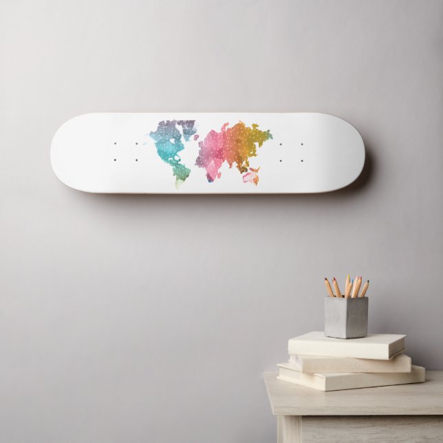 Rainbow World Map Skateboard – Colourful Travel  (Wall Art (Horz))